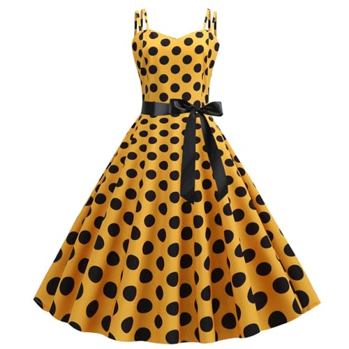 Kostüm Damen Fasching, Rockabilly Kleider Damen 50er Jahre Vintage Ärmellos Polka Dots Swing Coctailkleid Hochzeit Festlich Knielang Kleid Tunika Partykleid Ballkleid Faschingskostüme von Kobilee