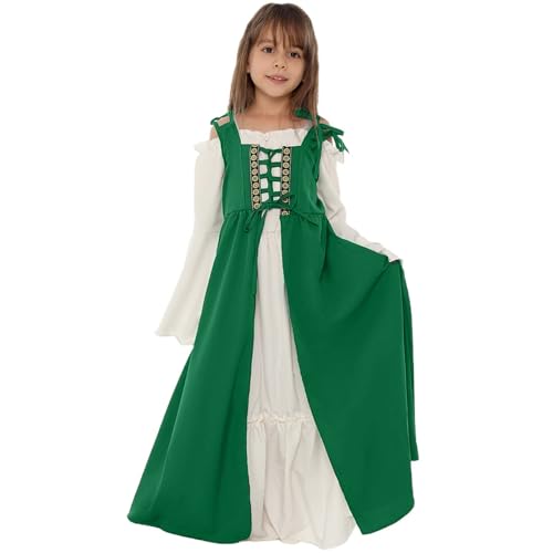 Kostüm Mädchen 134, Burgfräulein Kostüm Mädchen Mittelalter Prinzessin Kostüm Kinder Königin Kostüm Renaissance Viktorianischen Kleid Wikinger Kostüm für Halloween Karneval Fasching Partykleid von Kobilee