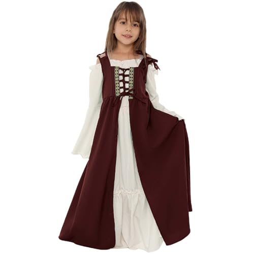 Kostüm Mädchen 152, Burgfräulein Kostüm Mädchen Mittelalter Prinzessin Kostüm Kinder Königin Kostüm Renaissance Viktorianischen Kleid Wikinger Kostüm für Halloween Karneval Fasching Partykleid von Kobilee