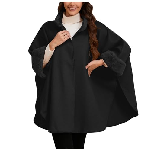 Outlet Angebote - Damen Poncho Winter Women's Knitted Ponchos & Capes Kleidung Schwarz Nach Schulter Op mit Kapuze Schottische Schal Warm Strick Dufflecoat Stola Herren Kapuzenmantel Sauna von Kobilee