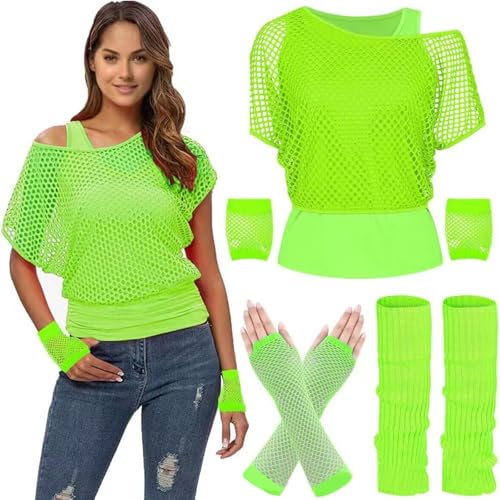 Retourenware: 80er 90er Jahre Outfit Damen Set, Neon Party Outfit, Karneval Kostüm, Hippie Disco Outfit, Faschingskostüme, Bad Taste Outfit für Karneval, Fasching, Mottoparty von Kobilee