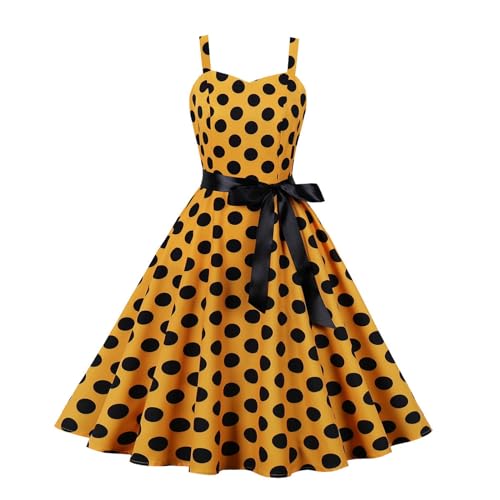 Rockabilly Kleid Rot, Rockabilly Kleider Damen 50er Jahre Vintage Ärmellos Polka Dots Coctailkleid Swing Mode 60er Jahre Festlich Spaghettiträger Kleid Tunika Partykleid Ballkleid Faschingskostüme von Kobilee