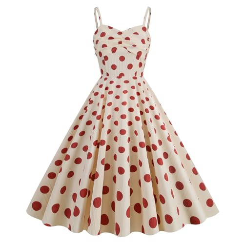 Rockabilly Schuhe Damen, Rockabilly Kleider Damen 50er Jahre Vintage Ärmellos Polka Dots Coctailkleid Swing Mode 60er Jahre Festlich Spaghettiträger Kleid Tunika Partykleid Ballkleid Faschingskostüme von Kobilee