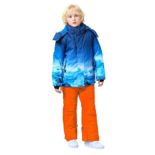 Schneeanzug 122, Unisex Kinder 2 Teilig Skianzug mit Kapuze Thermo Winteranzug Wasserdicht Winddicht Ski Anzug Outdoor Snowboard Schneeoverall Verdickte Warme Skianzüge Schneeanzüge für Mädchen Jungen von Kobilee