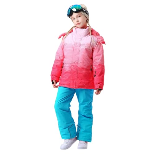 Skianzüge für Mädchen: Schneeanzug Kinder Skianzug mit Kapuze 2 Teilig Schneeoverall Wasserdicht Winddicht Ski Anzug Outdoor Snowboard Thermo Winteranzug Verdickte Warme Schneeanzüge Jungen von Kobilee