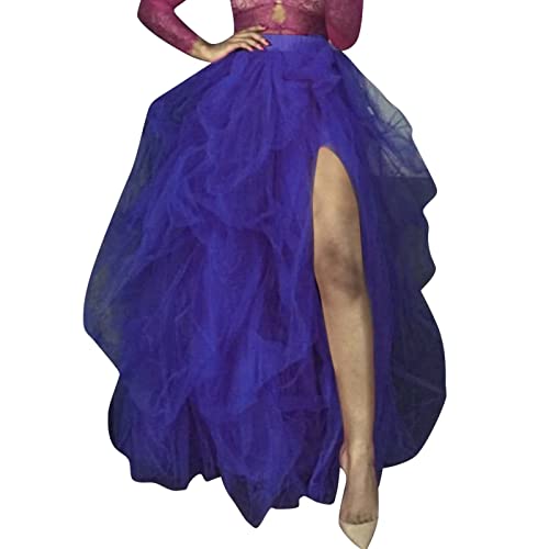 Tüllrock Blau, Tüllrock Damen Lang Asymmetrisch Tütü Rock A Linie Elastischer Hoher Bund Maxirock Mesh Tanzkleid Ballettrock Schwarz Petticoat Unterrock Karneval Rockabilly Kostüm von Kobilee