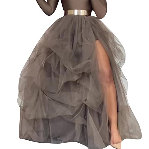 Tüllrock Braun, Tüllrock Damen Lang Asymmetrisch Tütü Rock A Linie Elastischer Hoher Bund Maxirock Mesh Tanzkleid Ballettrock Schwarz Petticoat Unterrock Karneval Rockabilly Kostüm von Kobilee