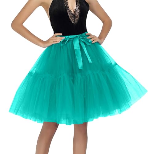 Tüllrock Hellgrün, Tüllrock Damen Knielang Retro 50Er Rockabilly Tütü Rock Minirock Reifrock Tanzkleid Ballettrock Blase Petticoat Unterrock mit Schleife für Karneval Kostüm von Kobilee