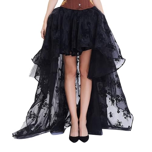 Tüllrock Schwarz, Langer Tüllrock Damen Asymmetrisch Tütü Rock A Linie Elastischer Hoher Bund Maxirock Mesh Tanzkleid Ballettrock Schwarz Petticoat Unterrock Karneval Rockabilly Kostüm von Kobilee