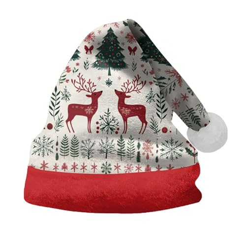 Weihnachten Mütze Winter Warm Plüsch Rand Weich Weihnachtsmützen Grün Festliche Weihnachtsmütze Lustig Nikolausmütze Helle Und Bunte Santa Hat Schnee Zipfelmütze für Erwachsene Kinder von Kobilee