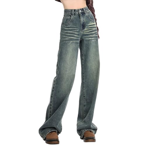 Y2K Jeans, Baggy Jeans Damen Y2K Stretch Low Waist Jeanshose Wide Leg Pants Vintage Gerade Boyfriend Freizeithose Sommer Locker Hosen Cargo Hose Mädchen Streetwear Schlaghose von Kobilee