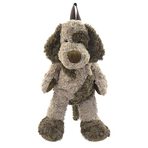 Kögler 85415 - Plüsch Rucksack für Kinder, Hund braun/dunkelbraun, flauschig weich, mit Tragegriff und längenverstellbaren Trageriemen, ca. 60 cm groß, für Jungen und Mädchen von Kögler