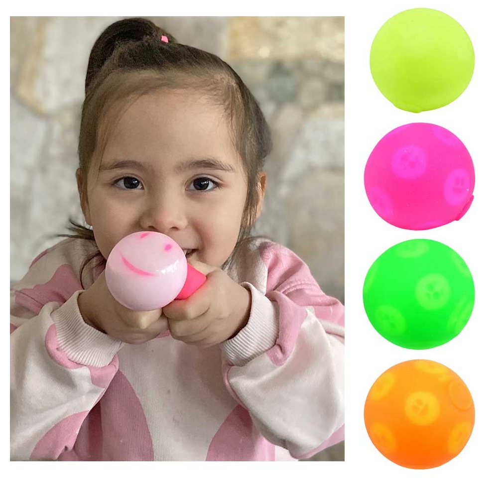 Kögler Lernspielzeug 4x Quetschball Gesichter TPR 6cm Antistressball grün pink orange gelb (4-St) von Kögler