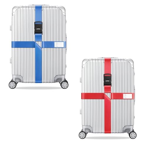 König Design 2 Stück Koffergurt - Zahlenschloss - Verstellbar und Blau/Rot - Inklusive Namensschild - Kofferband für Flugreise - Gepäckgurt Kofferband Zubehör König Design 2 Stück Koffergurt - Zahlenschloss - Verstellbar und Blau/Rot - Inklusive Namensschild - Kofferband für Flugreise - Gepäckgurt Kofferband Zubehör von König Design