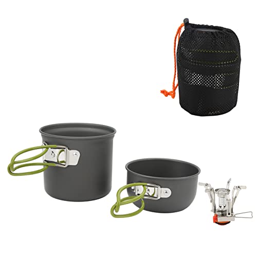 Orangefarbener Griff Koieam Camping-Kochset, tragbares Kochtopf-Set aus Aluminium mit starkem Lager und Lebensmittelqualität für den Außenbereich (Green Handle) von Koieam