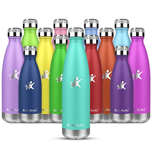 KollyKolla Thermosflasche,Trinkflasche Edelstahl 350ml, 500ml, 650ml,750ml-Auslaufsicher Thermoskanne, BPA-Frei Wasserflasche für Kinder, Sprudel, Sport, Uni, Schule, Fitness, Outdoor, Camping von KollyKolla