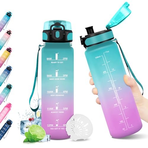 KollyKolla Trinkflasche Kinder 500ml, Kohlensäure Geeignet, Sport Trinkflasche Auslaufsicher, Wasserflasche mit Filter und Zeitmarkierung, Wasserflasche für Fahrrad, Schule, Maedchen, Junge, Camping von KollyKolla