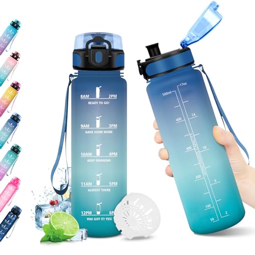 KollyKolla Trinkflasche Kinder 500ml, Sport Trinkflasche Kohlensäure Geeignet, Auslaufsicher, Wasserflasche mit Zeitmarkierungen, Water Bottle für Kinder, Schule, Fahrrad, Sport, Maedchen, Junge von KollyKolla