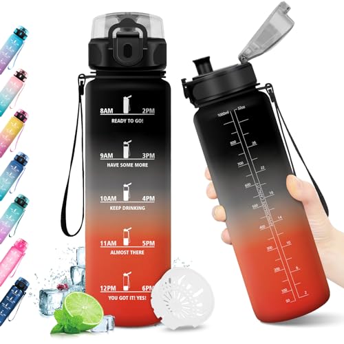 KollyKolla Trinkflasche Sport 1L, Sport Trinkflasche Kohlensäure Geeignet, Wasserflasche Auslaufsicher, Trinkflasche Fahrrad mit Zeitmarkierung, für Kinder, Erwachsener, Büro, Sport, Fitness von KollyKolla