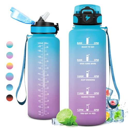 Trinkflasche 1.5 Liter, Große Trinkflasche Sport mit Strohhalm, Wasserflasche Auslaufsicher, Trinkflasche Kohlensäure Geeignet, Trinkflasche mit Zeitmarkierungen, flasche für Erwachsener Trinkflasche 1.5 Liter, Große Trinkflasche Sport mit Strohhalm, Wasserflasche Auslaufsicher, Trinkflasche Kohlensäure Geeignet, Trinkflasche mit Zeitmarkierungen, flasche für Erwachsener von KollyKolla
