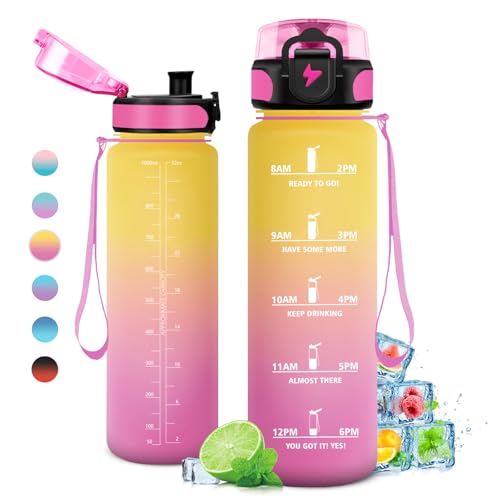 Trinkflasche 1L, Trinkflasche mit Zeitmarkierung und Filter, Auslaufsicher Wasserflasche Kohlensäure Geeignet für Fahrrad, Schule, Maedchen, Sport Trinkflasche 1L, Trinkflasche mit Zeitmarkierung und Filter, Auslaufsicher Wasserflasche Kohlensäure Geeignet für Fahrrad, Schule, Maedchen, Sport von KollyKolla