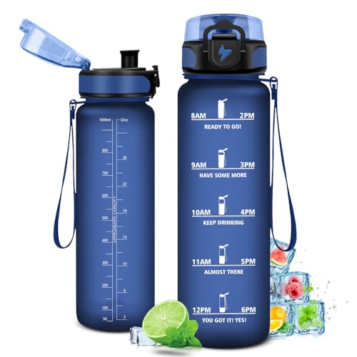 Trinkflasche 1L, Trinkflasche mit Zeitmarkierung und Filter, Auslaufsicher Wasserflasche Kohlensäure Geeignet für Fahrrad, Schule, Maedchen, Sport Trinkflasche 1L, Trinkflasche mit Zeitmarkierung und Filter, Auslaufsicher Wasserflasche Kohlensäure Geeignet für Fahrrad, Schule, Maedchen, Sport von KollyKolla