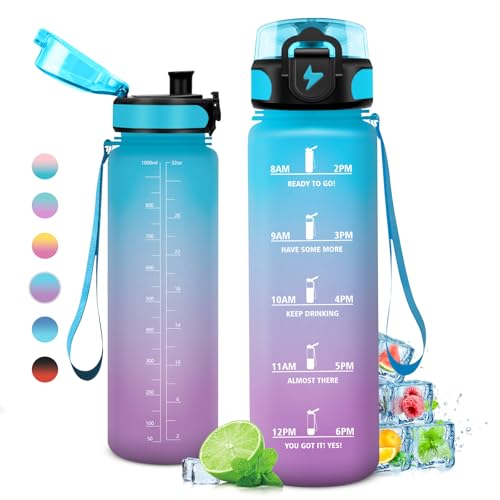 Trinkflasche 1L, Trinkflasche mit Zeitmarkierung und Filter, Auslaufsicher Wasserflasche Kohlensäure Geeignet für Fahrrad, Schule, Maedchen, Sport Trinkflasche 1L, Trinkflasche mit Zeitmarkierung und Filter, Auslaufsicher Wasserflasche Kohlensäure Geeignet für Fahrrad, Schule, Maedchen, Sport von KollyKolla