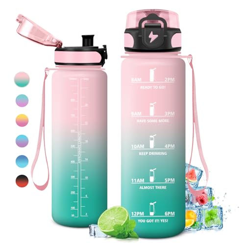Trinkflasche 1L, Trinkflasche mit Zeitmarkierung und Filter, Auslaufsicher Wasserflasche Kohlensäure Geeignet für Fahrrad, Schule, Maedchen, Sport Trinkflasche 1L, Trinkflasche mit Zeitmarkierung und Filter, Auslaufsicher Wasserflasche Kohlensäure Geeignet für Fahrrad, Schule, Maedchen, Sport von KollyKolla