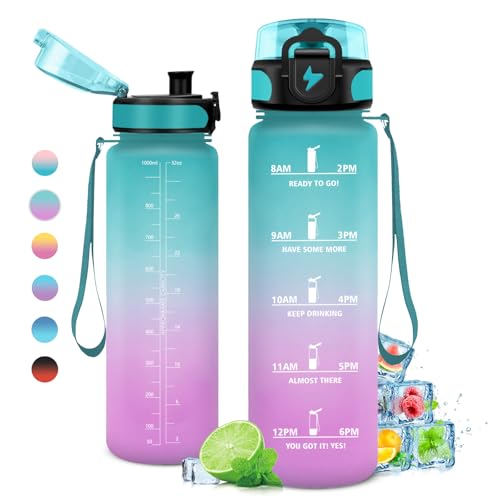 Trinkflasche 1L, Trinkflasche mit Zeitmarkierung und Filter, Auslaufsicher Wasserflasche Kohlensäure Geeignet für Fahrrad, Schule, Maedchen, Sport Trinkflasche 1L, Trinkflasche mit Zeitmarkierung und Filter, Auslaufsicher Wasserflasche Kohlensäure Geeignet für Fahrrad, Schule, Maedchen, Sport von KollyKolla