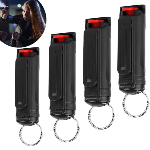 4 Stück Pfefferspray Schlüsselanhänger, Selbstverteidigung Schlüsselanhänger Mit Schlüsselring,Leichter Bedienen Verteidigungs Waffen Für Frauen, Pepper Spray Self Defense Keychain für Frauen Kinder von Konesky