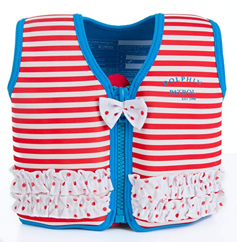 Konfidence Jacket – Unsere Original Premium Schwimmweste/Schwimmjacke für Kinder bis 7 Jahre, Schwimmhilfe für Kinder und Jugendliche mit abnehmbaren Schwimmern (Martha Rote Streifen, S) von Konfidence