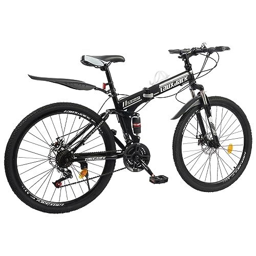 Konfiur Fahrrad, 26 Zoll 21 Gang Mountainbike, Erwachsenes Fahrrad Faltrad Fahrrad, Einstellbare Fahrrad Dirtbike, Erwachsen Camping Fahrrad für Unisex-Erwachsene, Schwarz von Konfiur