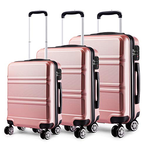 KONO Kofferset 3 Teilig Hartschale Reisekoffer Set mit 4 Rollen und TSA Schloss, Zwillingsrollen Trolley Rollkoffer in M-L-XL-Set Koffer Handgepäck, Mittelgroß, Groß (Rosagold) KONO Kofferset 3 Teilig Hartschale Reisekoffer Set mit 4 Rollen und TSA Schloss, Zwillingsrollen Trolley Rollkoffer in M-L-XL-Set Koffer Handgepäck, Mittelgroß, Groß (Rosagold) von KONO