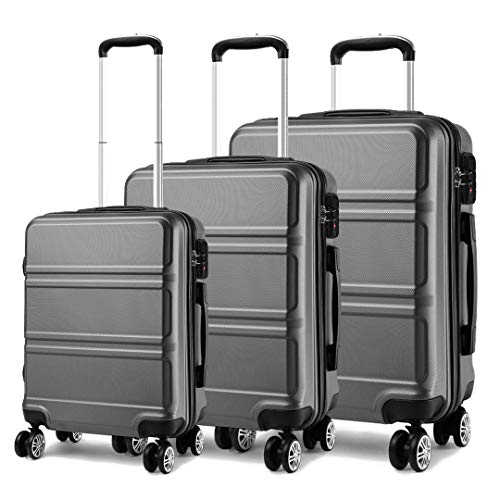 KONO Koffer Set Hartschalenkoffer 3 Teilig Reisekoffer Set mit 4 Rollen und TSA Schloss, Zwillingsrollen Trolley Rollkoffer in M-L-XL-Set Koffer Handgepäck, Mittelgroß, Groß (Grau) von KONO