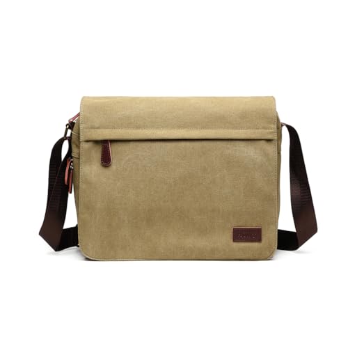 KONO Messenger Bag Canvas Laptop Umhängetasche für 13 Zoll Wasserdichte Schultasche, Geschenke für Männer Frauen(Khaki) von KONO