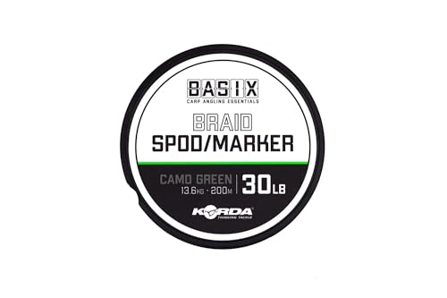 Korda Basix Braid Spod/Marker, 13,6 kg, strapazierfähig, schwimmfähiges Angelgeflecht ohne Dehnung, 200 m Spule für Spod und Markierungsruten von Korda