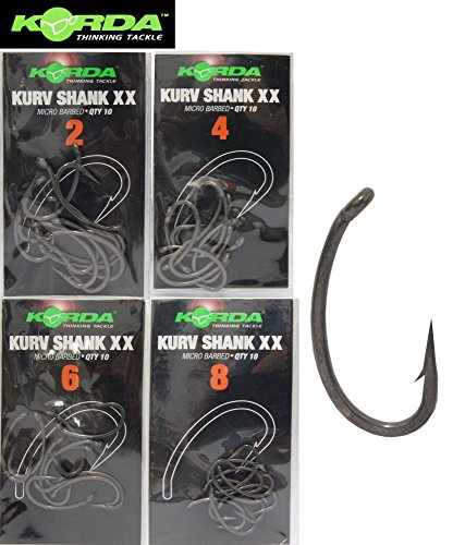 Korda Kurv Shank XX Haken Karpfenhaken (10 Stück), Angelhaken zum Karpfenangeln, Haken zum Karpfenfischen, Haken für Karpfen, Größe:2 von Korda