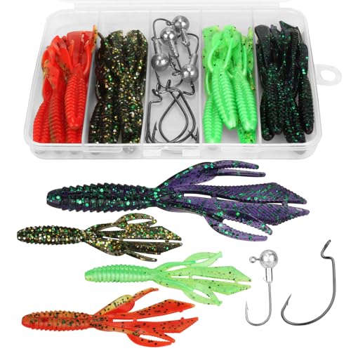 Kornerain 32 Stück Gummifische Für Hecht,Zander Köder 6.3cm/7.5cm,Lieblingsköder Mit Jigkopf,Libra Lures Set Softbait Für Gummiköder Dropshot Angelköder Barsch Forellenköder für Süß (89mm3.3g) von Kornerain