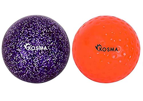 Kosma Set mit 2 Dimple Hockeybällen | Outdoor Sports PVC Übungsbälle (Orange Dimple, Lila Glitter) von Kosma