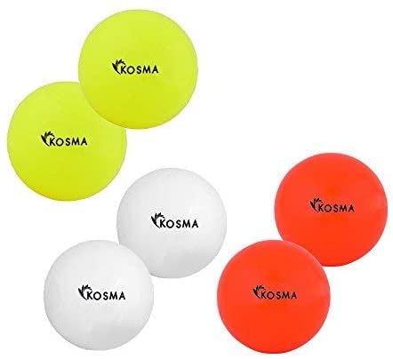 Kosma Set mit 6 glatten Hockeybällen | Outdoor-Sport PVC Übungsball (2 Stück weiß, 2 Stück gelb, 2 Stück orange) von Kosma