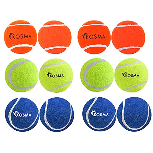Kosma Tennisbälle, 12 Stück, für Hunde, Spielzeug für das Training von Haustieren, in leuchtenden Farben mit Netz-Packung – (4 gelb, 4 blau, 4 orange) von Kosma