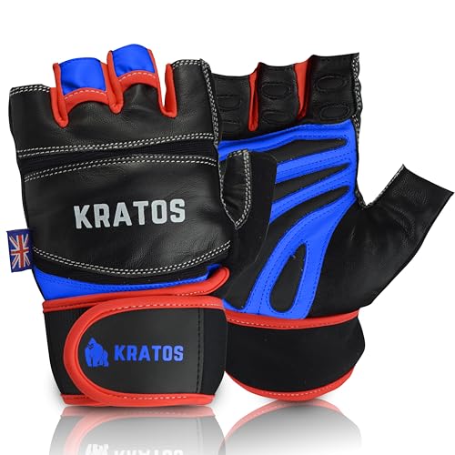 Kratos Gewichtheberhandschuhe für Crossfit, Fitness, Krafttraining, zum Aufhängen, Klimmzüge, Bodybuilding, Powerlifting, Radfahren, Lederhandschuhe mit Handgelenkbandage, für Damen und Herren von Kratos