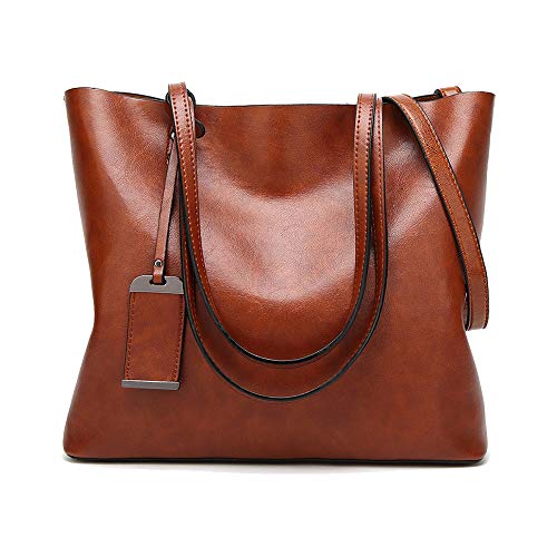 Coolives Damen Shopper Tasche aus PU-Leder mit Schulterriemen Schultertasche Umhängetasche Eimer Handtasche für Frauen Braun EINWEG von Coolives