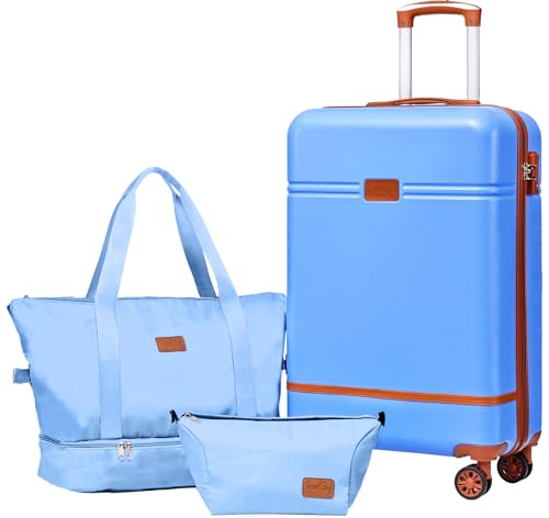 Krute Handgepäck, 55,9 x 35,6 x 22,9 cm, von Fluggesellschaften zugelassen, TSA-Schloss, leichter Koffer mit Rollen, PC-ABS-Hartschalengepäck, Hellblau, 20B von Krute