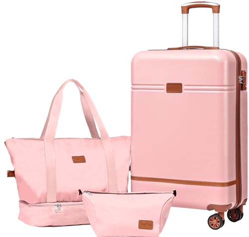 Krute Handgepäck, 55,9 x 35,6 x 22,9 cm, von Fluggesellschaften zugelassen, TSA-Schloss, leichter Koffer mit Rollen, PC-ABS-Hartschalengepäck, Pink, 20B von Krute