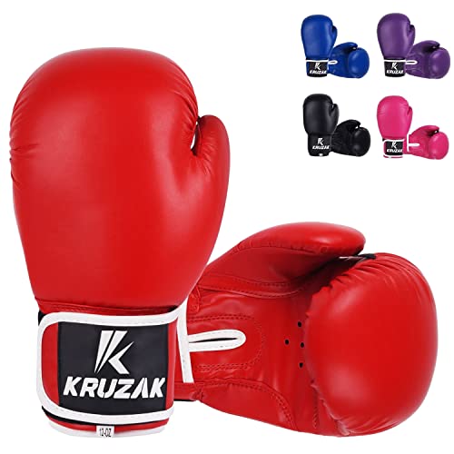 Kruzak Einfarbige Boxhandschuhe für Training, Sparring, Kickboxen, Muay Thai und Kampf, Rot, 340 g von Kruzak