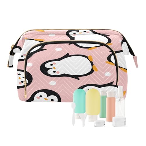 Reise-Kulturbeutel, Kosmetiktasche, niedlicher Tier-Pinguin für Damen, Herren, Mädchen, Cartoon-gepunktet, wasserdicht, Make-up-Kosmetik-Organizer, Tasche für Reiseutensilien, multi, Kosmetikkoffer von Ksajwzf