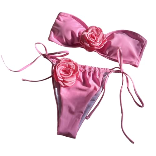 Ksikdeg Damen-Bandeau-Badeanzug, trägerlos, Oberteil und Seite, verstellbare Unterseite, zweiteiliges Badeanzug-Set, Bandeau-Bikinis von Ksikdeg