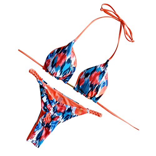 Ksikdeg Neckholder-Bikinis-Set für Damen und Mädchen, zweiteiliger Badeanzug, Blumendruck, rückenfrei, Badebekleidung von Ksikdeg