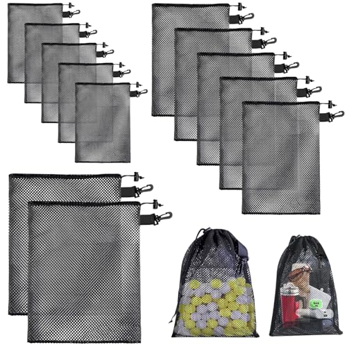 Ksvaye 12 Stück Netzbeutel Klein Netztasche mit Kordelzug und Haken Kordelzugbeutel Tragbar Mesh Bag Schwarz Mesh Beutel Aufbewahrungsnetzbeutel für Reise Strand Spielzeug Mini Sachen (3 Größe) von Ksvaye